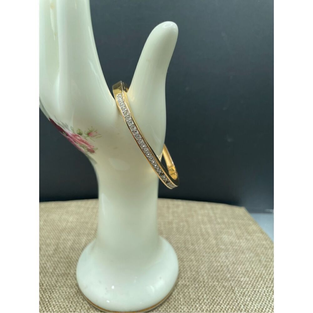 Vintage Swan Swarovski Crystal Rhinestone Hinged Bangle Bracelet Signed READ